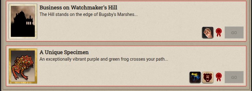 Avoided storylets highlighted in red