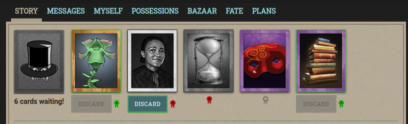 Cards with favourite and avoid status